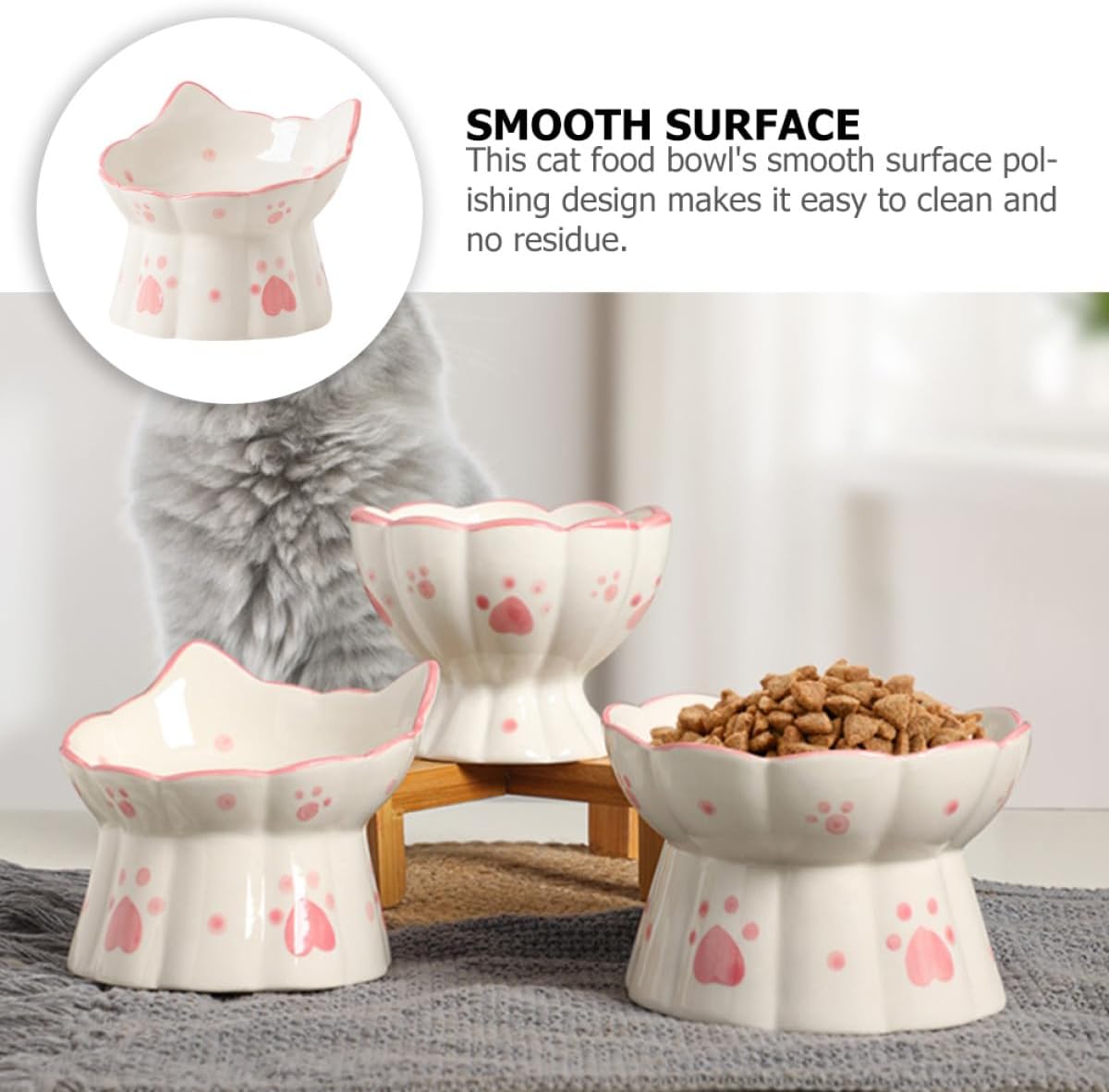 Milisten 2pcs Elevated Cat Feeding Bowls Ceramic Raised Bowls with Neck Protection Tilted Design Anti-Spill Pet Food and Water Dishes for Cats