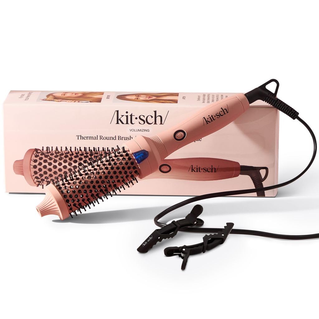 Kitsch Thermal Round Brush – Heated Round Brush For Blowout Look – 1.5”/38 mm Ceramic Barrel, Blow Out Brushes Tool For Volume & Shine for All Hair Types, Frizz-Reducing Ceramic Tourmaline, Terracotta