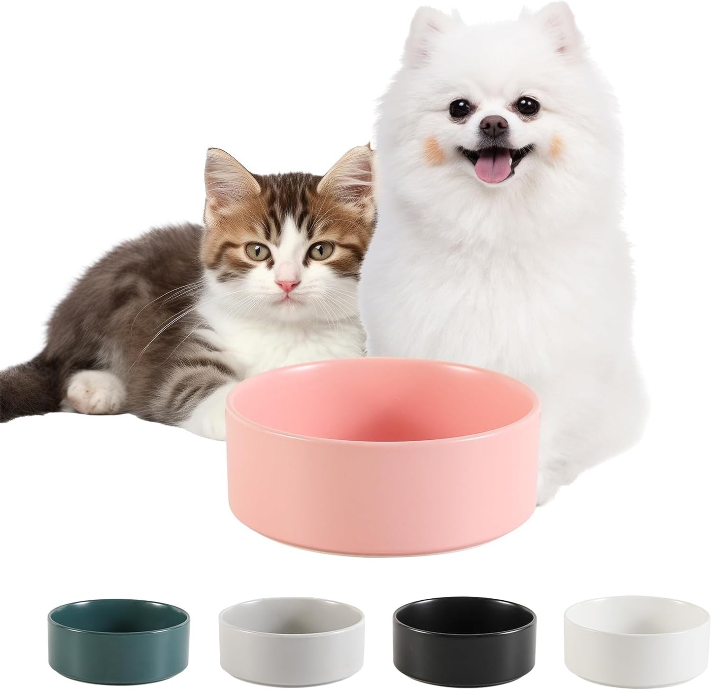 Ceramic Dog Bowl for Food and Water - Pet Feeder Bowl for Small Dogs and Cats - Heavy Ceramic Feeding Dish with Non Slip Base - Dishwasher & Microwave Safe - 5 Inch - 1.4  Cups - Pink