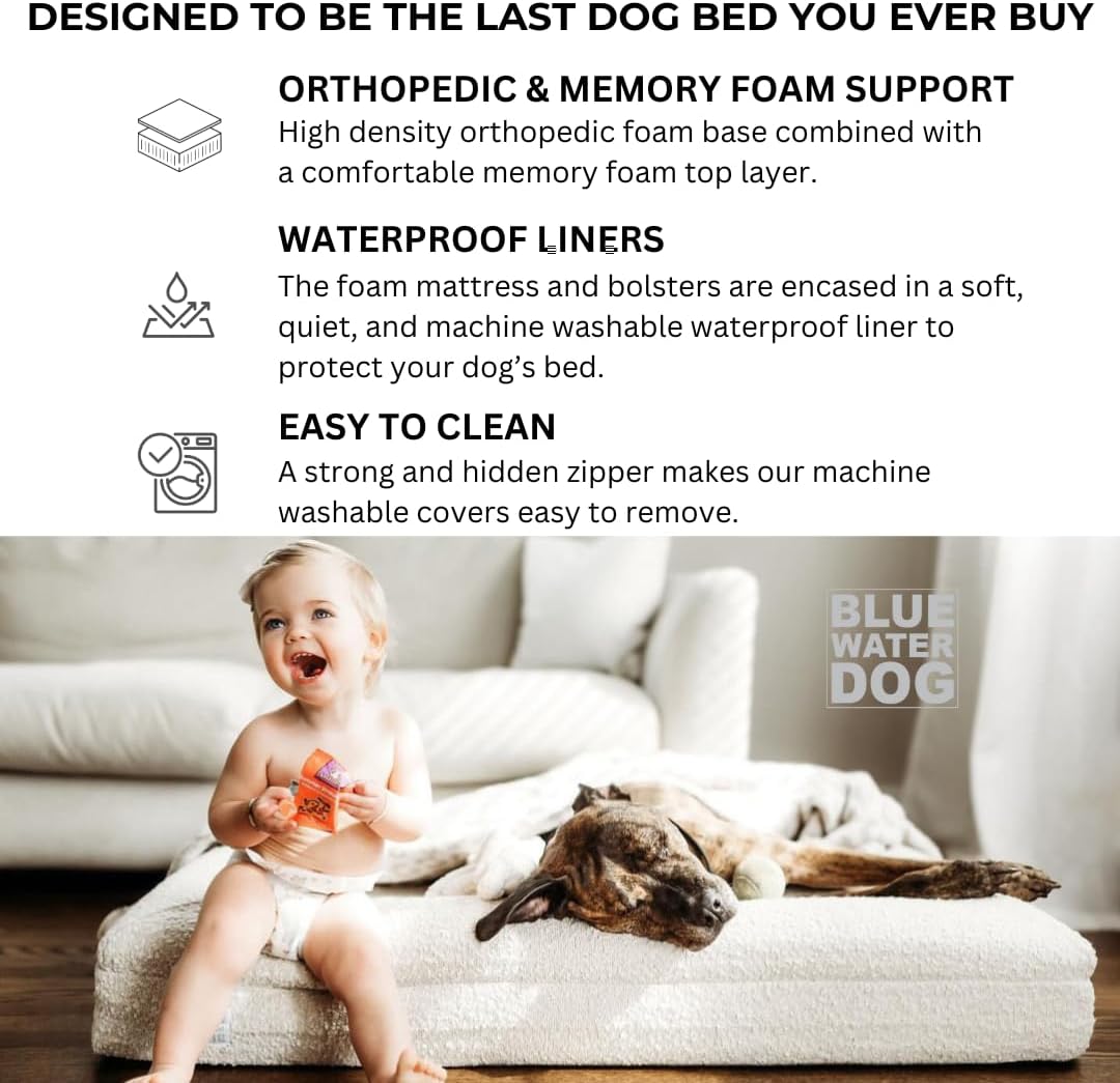 Luxury Boucle Orthopedic Memory Foam Dog Bed with Waterproof Liner and Machine Washable Cover with YKK Zippers (Large, 45" L x 36" W x 7" Th, Cloud)