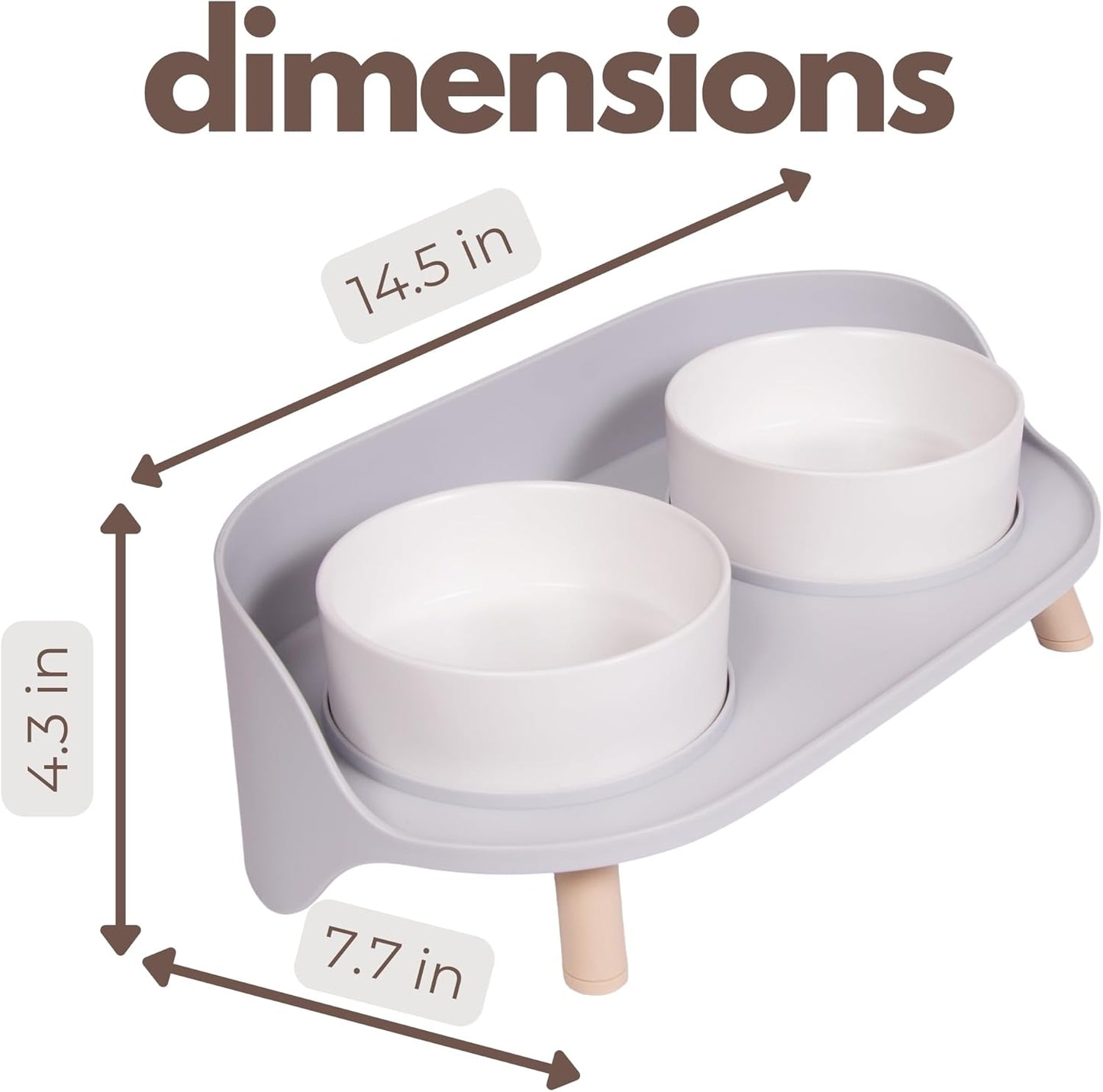 A4DOG Ceramic Dog Bowls with Stand - Elevated Dog Water and Food Bowl Set 13.5oz Cat & Dog Feeding Station Spill Proof Splash Proof Raised Pet Food Bowls for Dogs, No Mess Pet Feeder - Gray