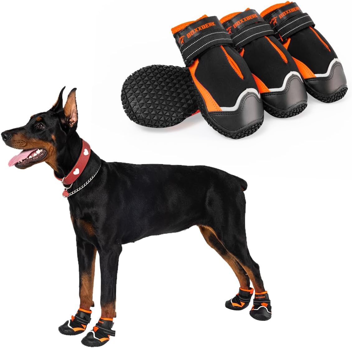 Dog Shoes for Large Dogs,Waterproof Dog Booties for Hot Pavement Winter Snow,Anti-Slip Dog Boots Paw Protector with Reflective Strips for Outdoor Walking Hiking (Black,3")