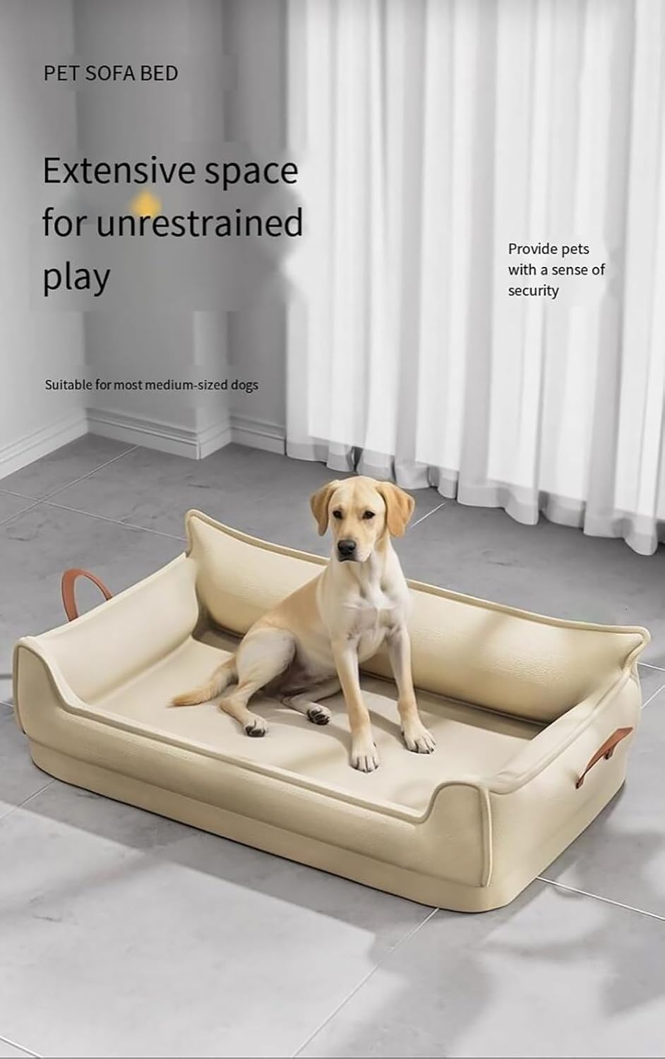 Faux Leather Texture Pet Sofa Bed for Dogs with Side Handles, Fully Detachable & Washable Cover (Small 21 * 15 * 8in)