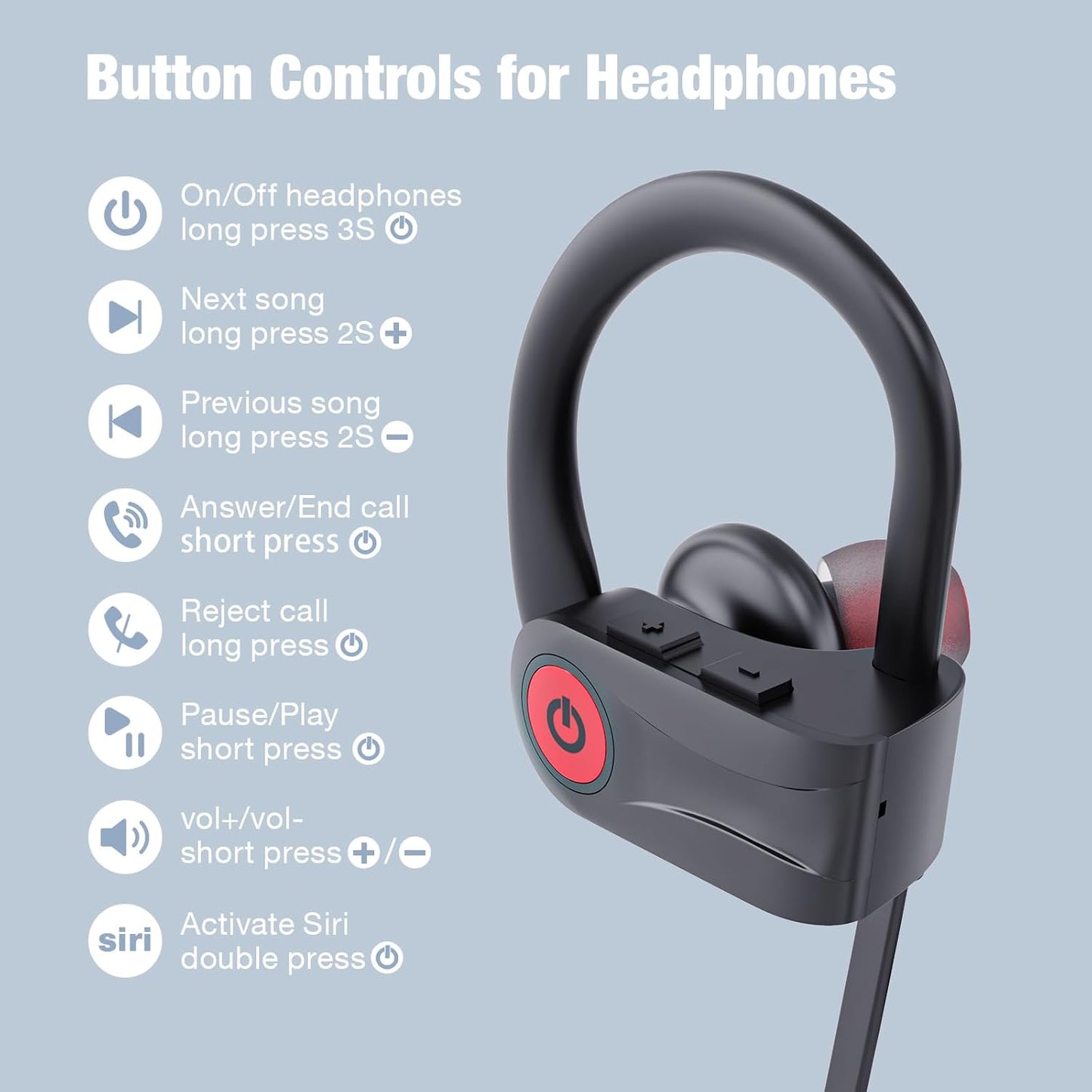 Boean Bluetooth Headphones, Wireless Headphones with 16 Hours Playtime Bluetooth 5.3 Wireless Earbuds HD Deep Bass Stereo Sound Isolation IPX7 Waterproof Earphones for Workout Running Sports