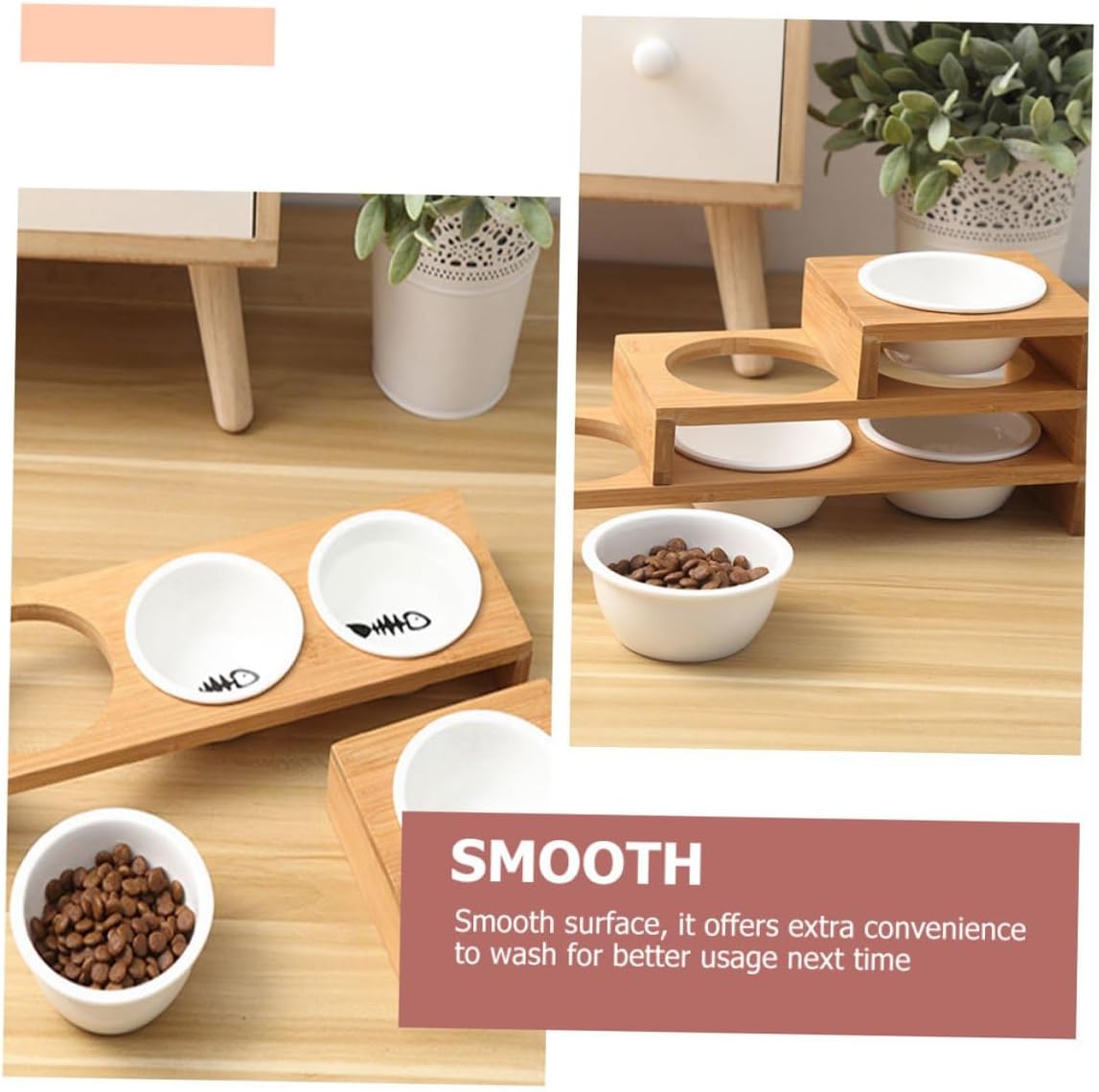 PRETYZOOM Ceramic Cat Dog Food Bowl Set with Raised Stand, 3-Compartment Pet Feeding Dish for Indoor Use, Portable Water and Food Container for Cats and Puppies