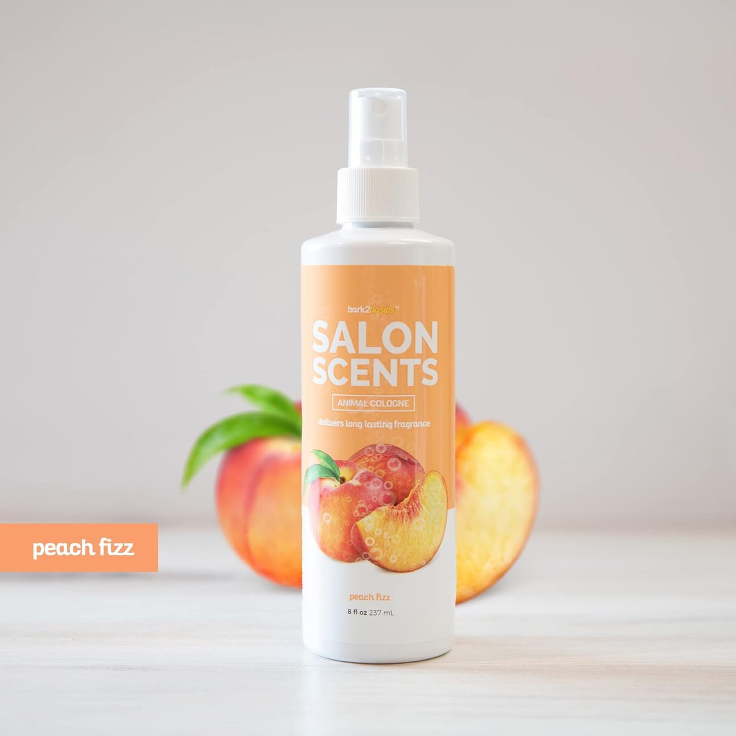 Bark2Basics Salon Scents Pet Grooming Cologne Spray - 8 oz, Natural Professional Grade Perfume for Dogs and Cats, Long Lasting, Deodorizing, Made in USA (Peach Fizz)