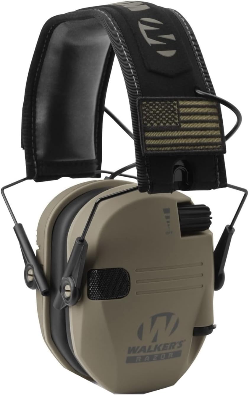 Walkers Razor Slim Shooter Electronic Folding Ear Protection Muffs, Tan Patriot