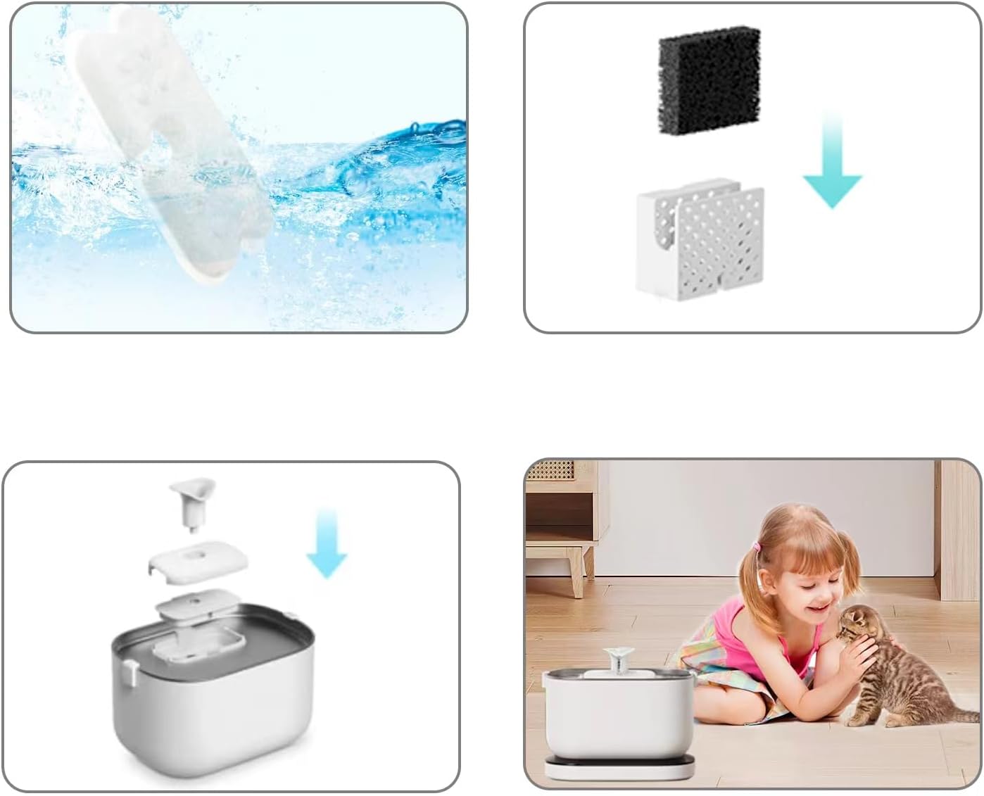 8 Packs Replacement Filters and 8 Pack of Sponges Compatible with PETLIBRO Capsule Pet Water Fountain PLWF005/PLWF115/WF106