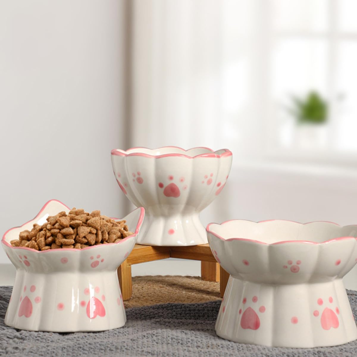 Milisten 2pcs Elevated Cat Feeding Bowls Ceramic Raised Bowls with Neck Protection Tilted Design Anti-Spill Pet Food and Water Dishes for Cats