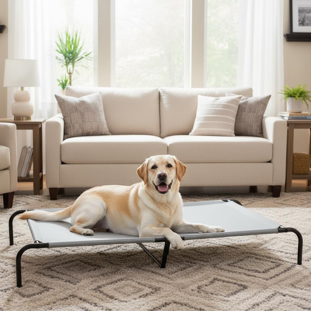 Amazon Basics Cooling Elevated Breathable Pet Bed For Dog, X-Large (60.1 x 37.1 x 8.9 Inches), 1 count, Grey