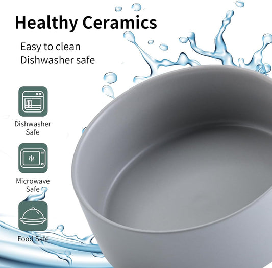 Grey 8 in Dog Bowl Ceramic for Medium Large Sized Breed,Retrievers,7.6 Cups Non Slip Heavy Wighted Dog Food Water Dish,Durable Big Pet Bowl