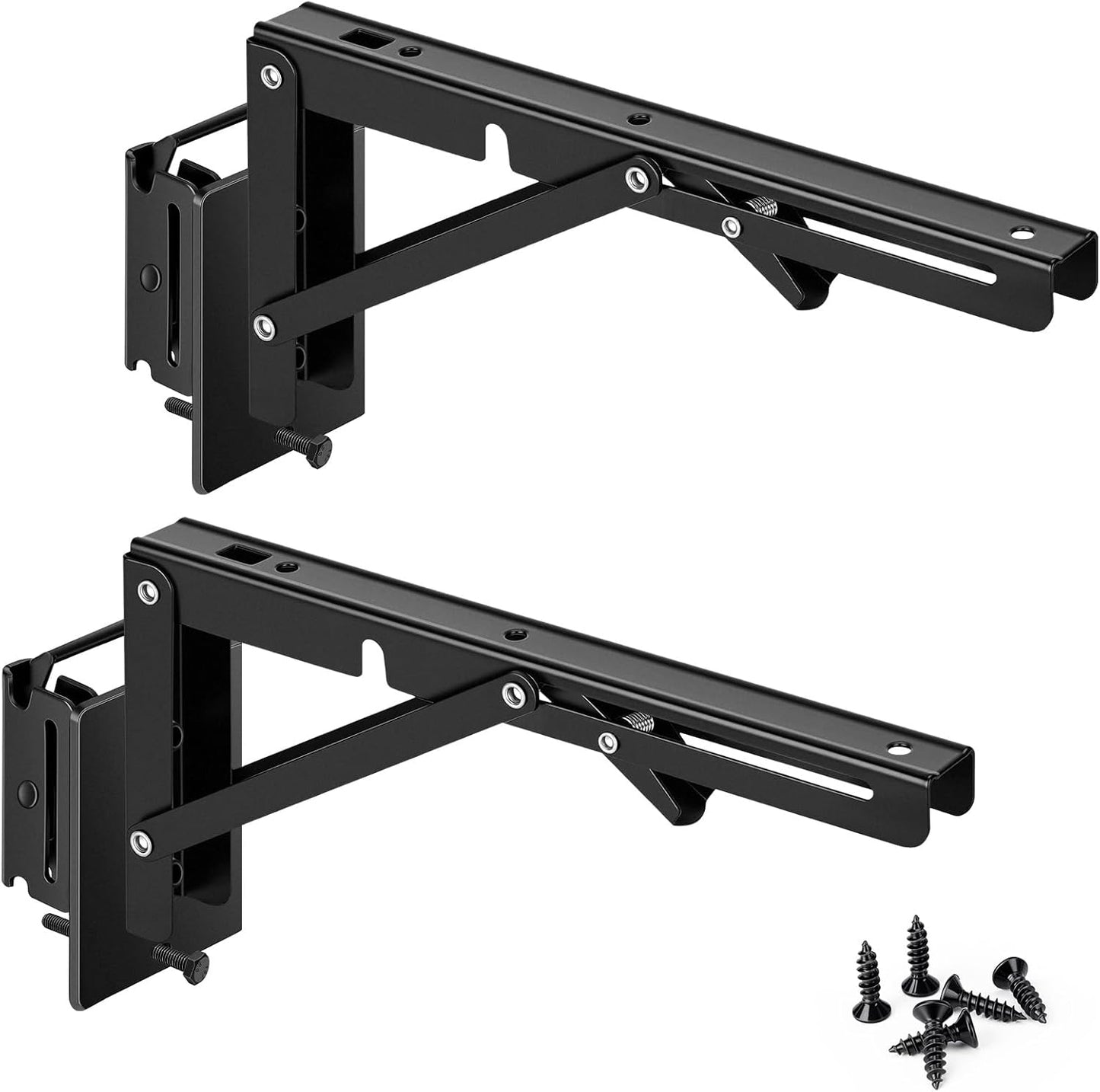 8 Inch E Track Folding Fixed Shelf Brackets 2 Pcs Black Heavy Duty Metal DIY E-Track Collapsible Shelf Hinge Etrack Accessories for Workbench Table Shelves in Enclosed Trailer, Truck, Garage,Warehouse