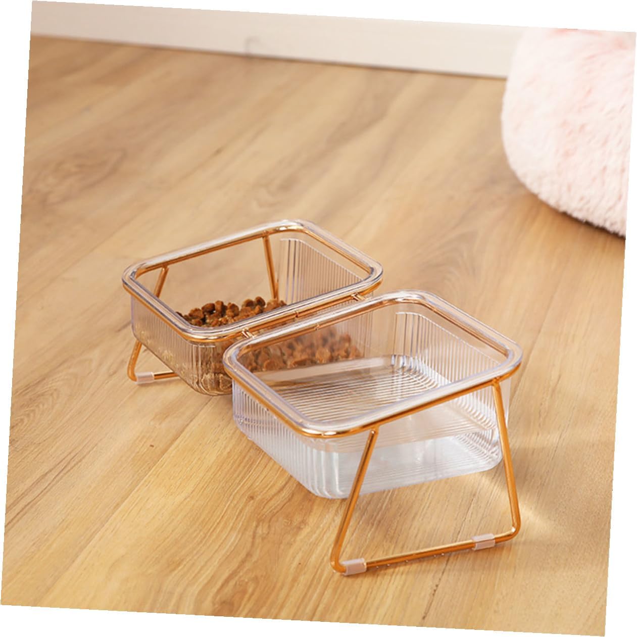 Milisten Elevated Double Raised Cat Bowl with Bowls and Metal Stand, Tilted Design for Spine Protection, Compact Pet Feeding Water Dish for Indoor Cats and Small Dogs