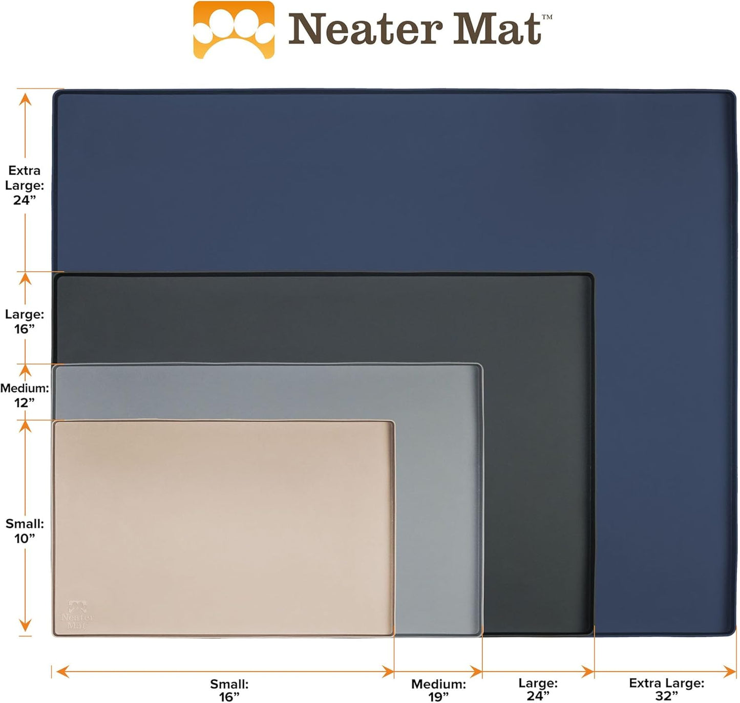 Neater Pet Brands Neater Mat Pet Mats for Food and Water, Cat & Dog Bowl Mat Waterproof Silicone, Feeding Tray, Dog Food Mats for Floors, Placemat w/Raised Edge for Under Bowls, 24" x 16", Black
