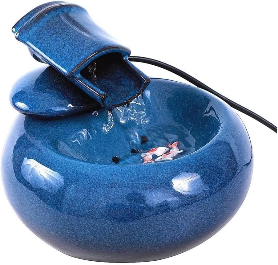 Fountain Ceramic Pet Water Dispenser, Pet Water Fountain, Automatic Circulation Feeding Water Flowing Fountain for Cat Dog, Filtered Water for Your Pet Pet Water Dispenser (Color : Blue)
