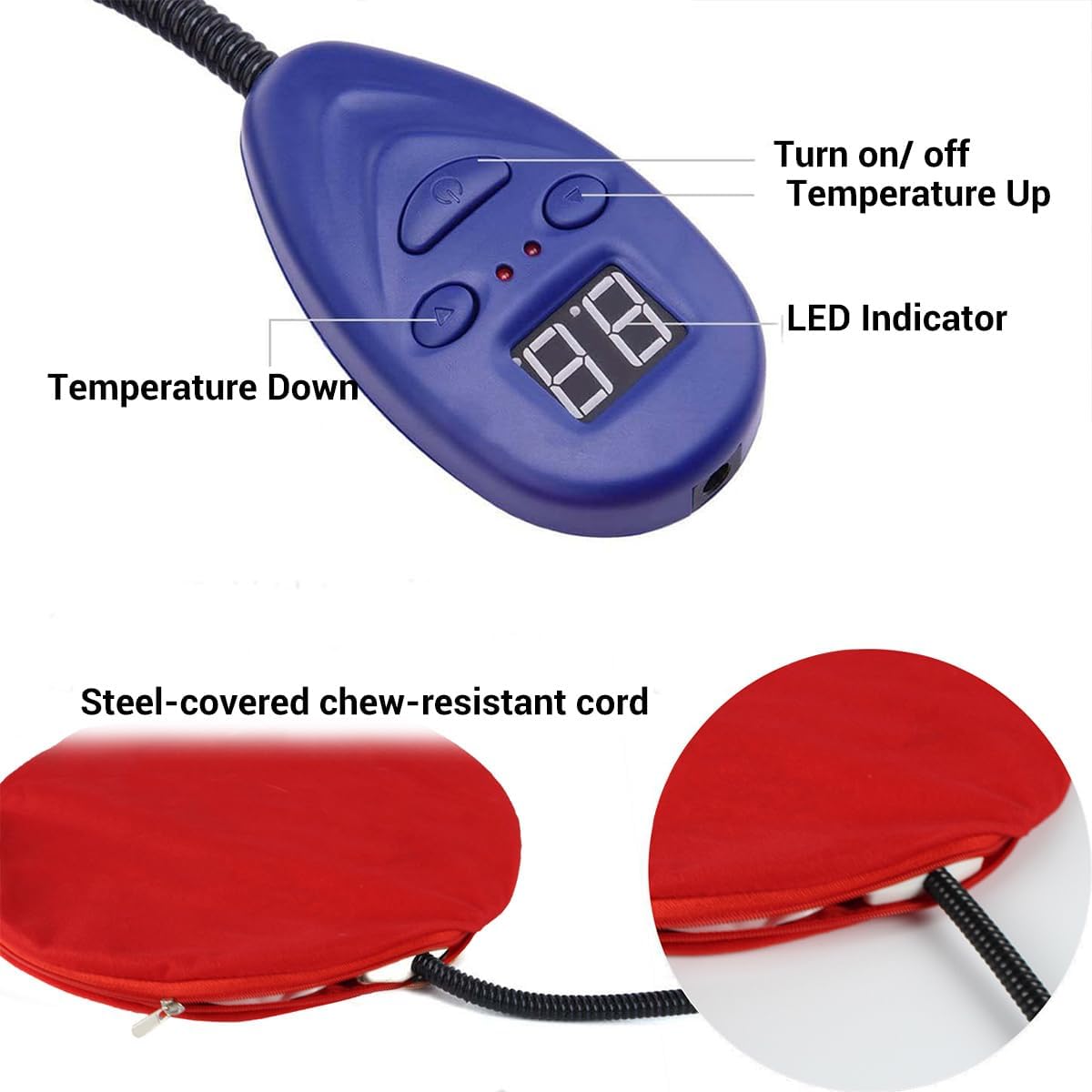 NAMSAN Heating Pad for Cats Small Dogs Heated Dog Bed Round Cat Tree Heating Bed Rabbit Warming Pad, Temperature Adjustable, Chew Resistant Cord, Red
