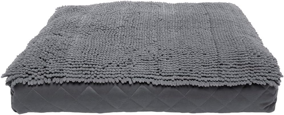 Dirty Dog Rectangle Bed, Cool Grey, 34" x 26" Medium, Super Comfy Anxiety Calm Pet Beds, Machine Washable Microfiber Soft and Comfy