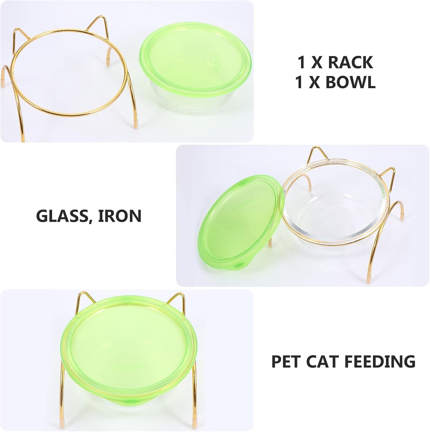 FAVOMOTO Raised Cat Food Bowl and Water Feeder Set with Neck Protection, Slant Design, Single Iron Frame and Bowl for Kitten Feeding
