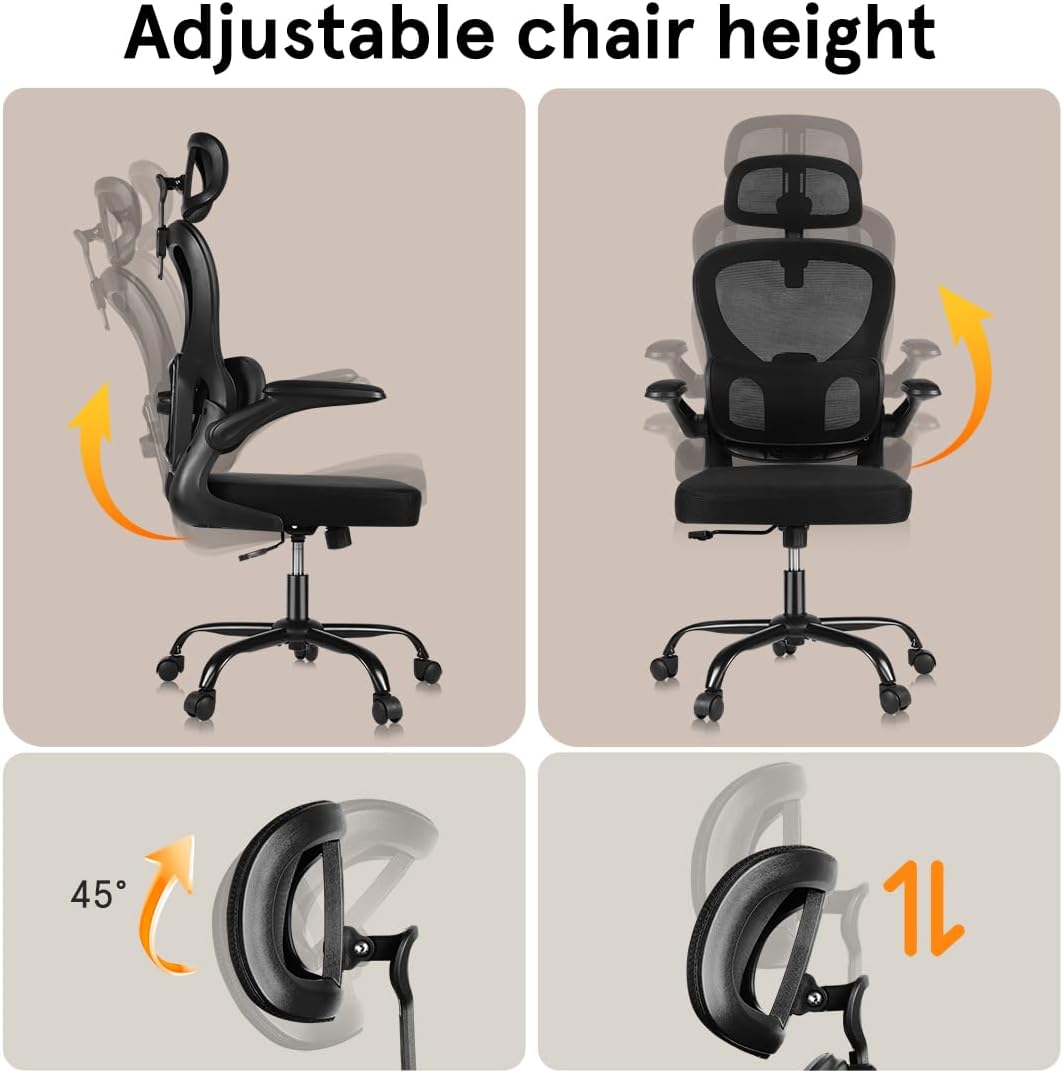 Ergonomic Office Chair, 400 LBS Office Chair Computer Rolling Comfortable Gaming Mesh Office Chair with Adjustable Lumbar Support High Back Desk Chair for Home Work (Higher)