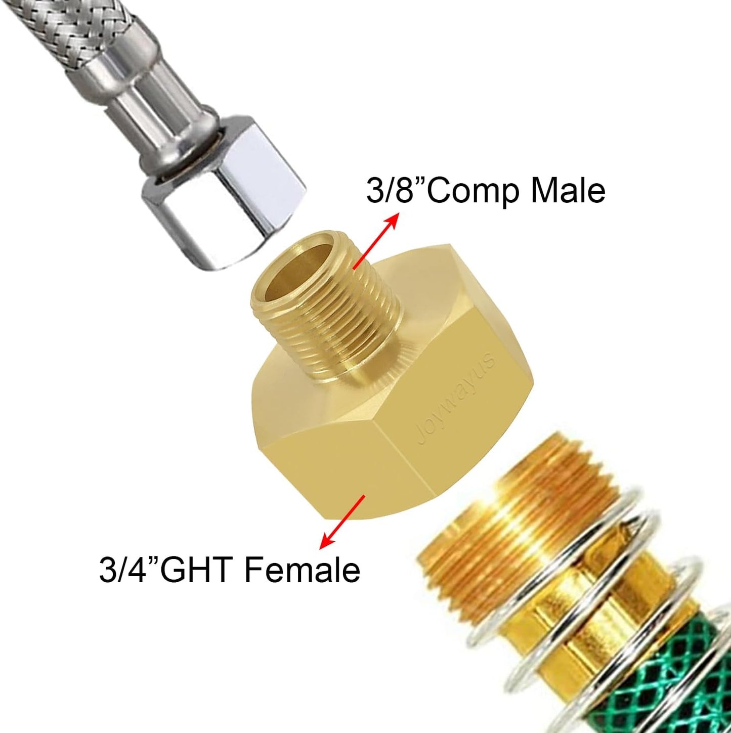 Joywayus 2PCS 3/4 GHT Female to 3/8 Compression Male Thread Adapter Pipe Fitting, Brass Reducer Faucet Connector Water Hose Adapter, Supply Line to Garden Hose Adapter for RV Kitchen Bathroom Plumbing