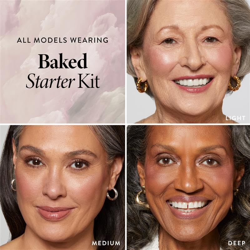 LAURA GELLER NEW YORK Baked Starter Kit: Medium - Best of the Best Full Face Palette + Baked Balance-n-Brighten Powder Foundation + Retractable Angled Kabuki Brush Set