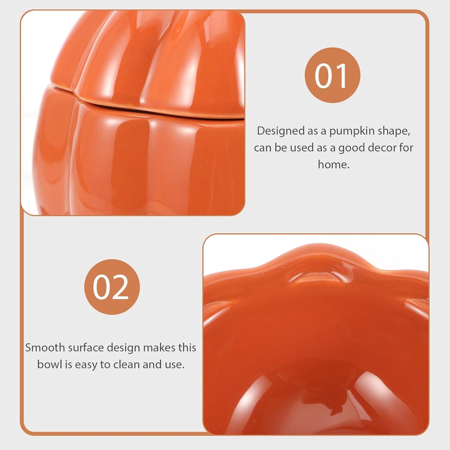 FAVOMOTO Ceramic Cat Bowl and Dog Food Bowl Raised Pet Feeding Dish with Neck Protection Pumpkin Orange for Cats and Puppies