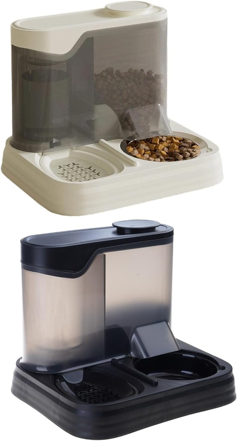 Space-Saving Elevated Dog Feeder with Integrated Water Bottle Removable Anti-Slip Dish Leak-Resistant Anti Spill Pet Food Bowl with Water Fountains