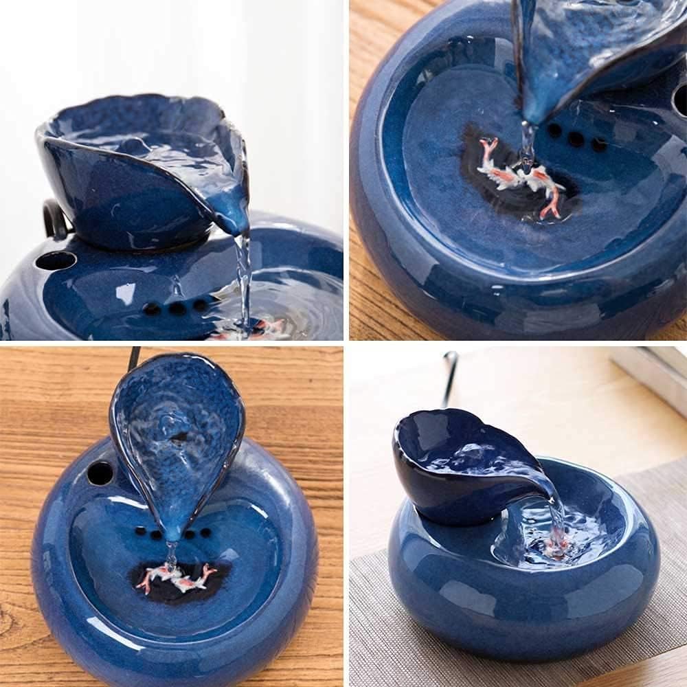 fountain Portable Ceramics Pet Drinking Fountain For Cat,Pet Water Dispenser With Ultra Silent Pump Compact Easy Clean Free Flowing Electric Water Bowl Pet water dispenser (Color : Black) (Blue)