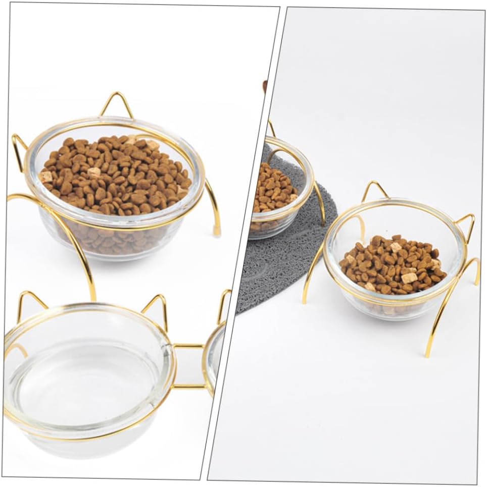 Milisten Elevated Glass Cat Bowl with Slant Design and High Stand, Raised Pet Feeding Dish with Neck Guard, Single Tilted Cat Food Bowl for Comfortable Eating