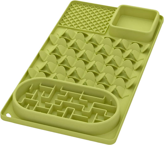 Slow Feeder Bowl for Large Dog, Silicone Lick Mat & Snuffle Mat with Suction Cups - Interactive Puzzle Feeder to Slow Eating & Keep Busy, Reduce Vomiting & Relieve Boredom (21"x 11" Green)