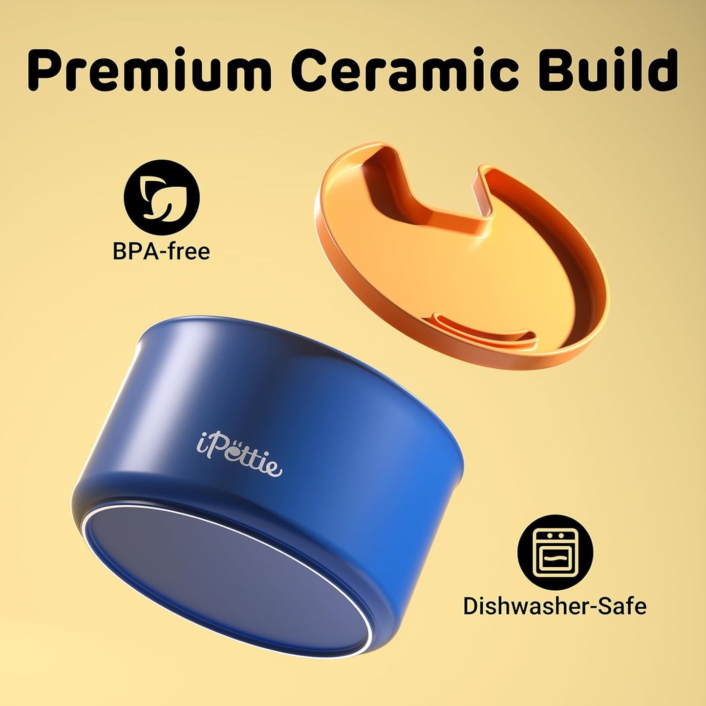 iPettie Ceramic Cat Water Fountain, 3.5L/118oz Cordless Pet Water Dispenser with 3 Water Modes, Ultra-Quiet Pump, Rechargeable 3000mAh Battery, BPA-Free Ceramic & ABS, Auto Low Water & Battery Alerts