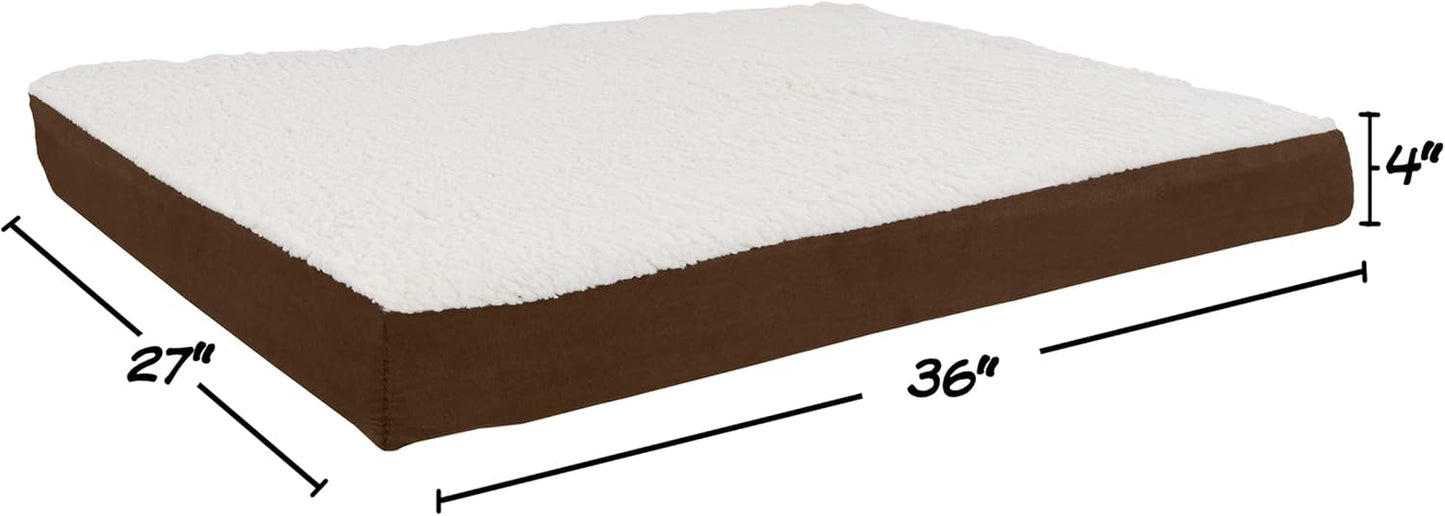 PETMAKER Orthopedic Dog Bed – 2-Layer Memory Foam Dog Bed with Machine Washable Sherpa Top Cover – 36x27 Pet Mattress for Large Dogs up to 65lbs (Brown)