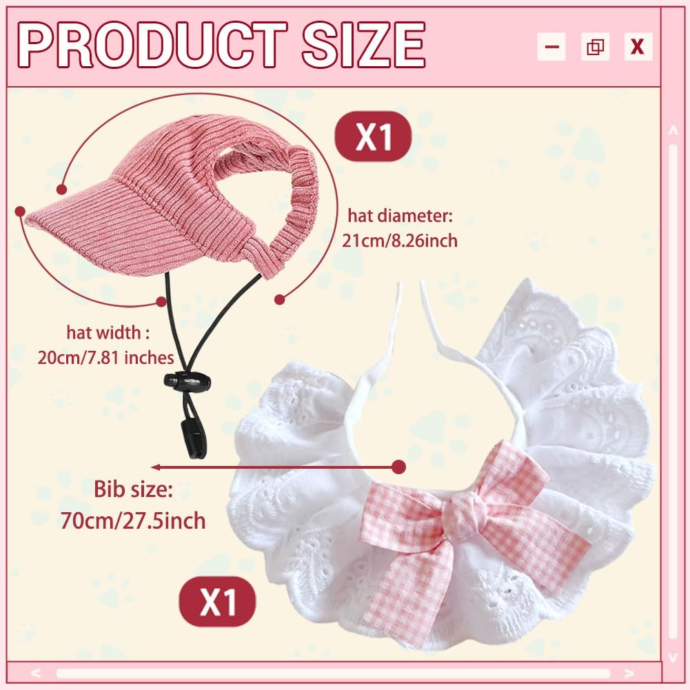 1 Set Dog Baseball Cap Adjustable Puppy Sunbonnet Headdress Hat and Drool Bib Pet Baseball Hat Cap Visor Sunbonnet Outfit with Ear Holes for Dogs Summer Outdoor