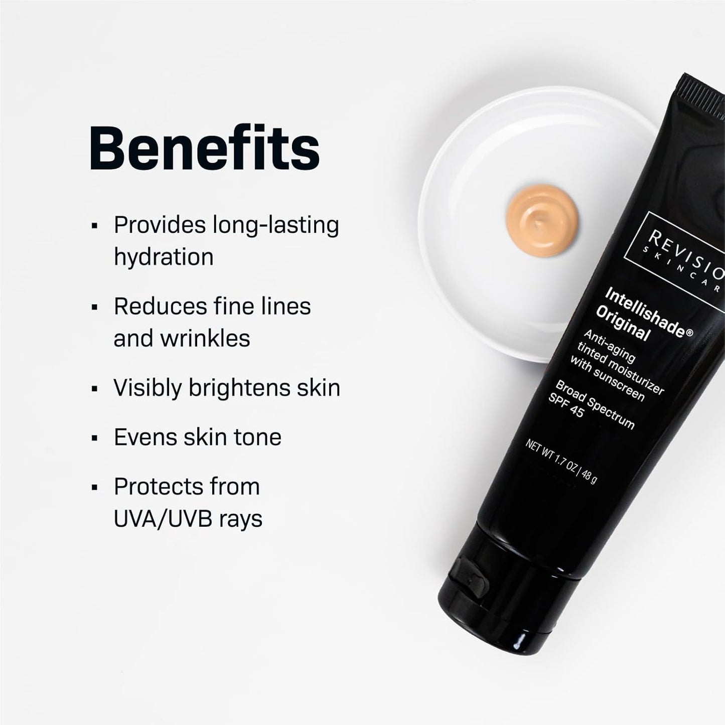 Revision Skincare Intellishade® Original SPF 45, Anti-Aging Tinted Sunscreen for Face, Daily Moisturizer with SPF, Anti-Wrinkle with Peptides & Vitamin C, Hydrating Broad-Spectrum Sunscreen, 1.7 oz