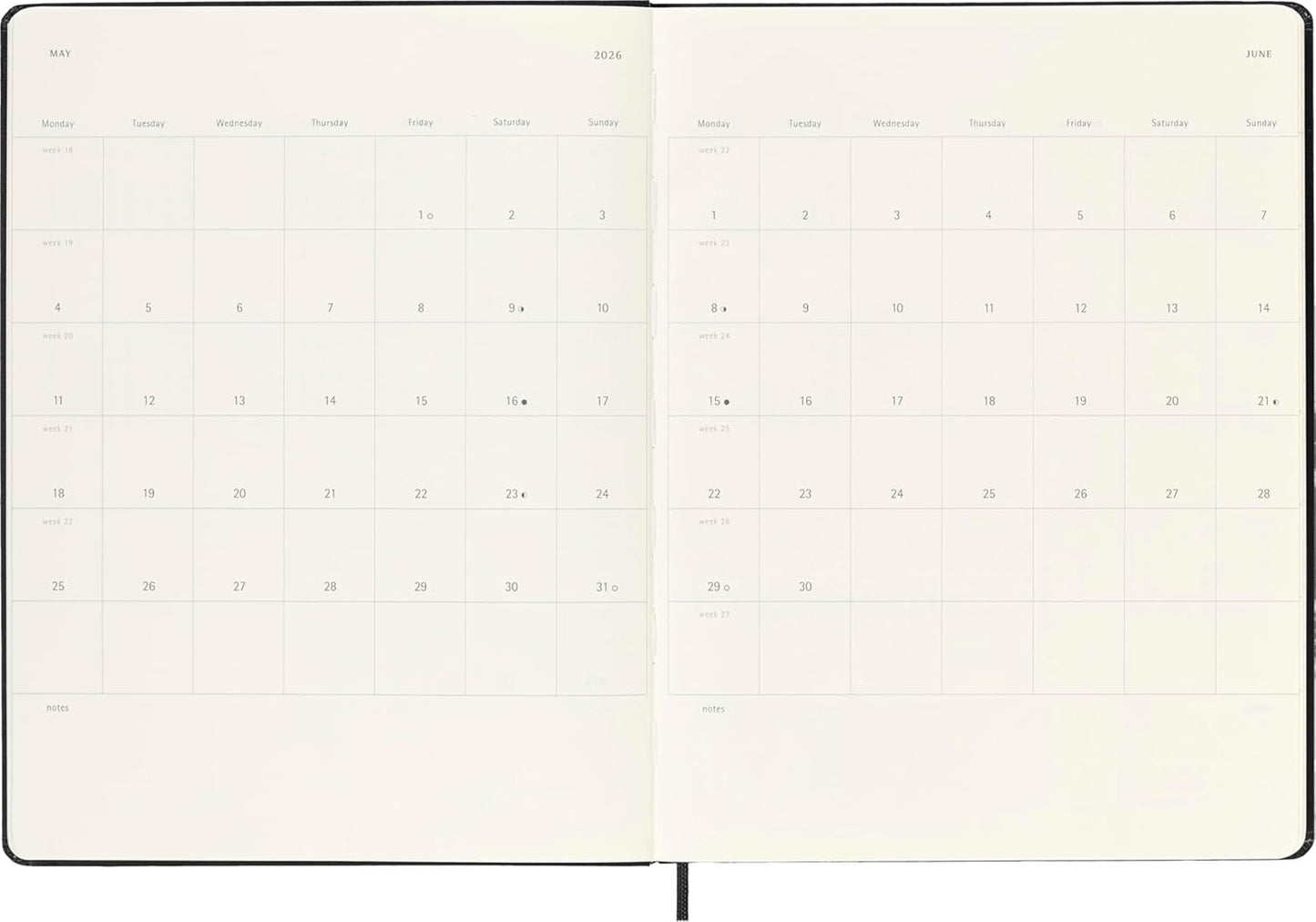 Moleskine Classic 18 Month 2025-2026 Weekly Planner, Hard Cover, XL (7.5" x 10"), Black, 208 pages