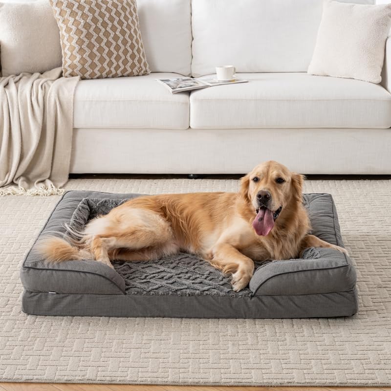 Orthopedic Dog Bed, Waterproof C-Shaped Pet Sofa with Removable Washable Cover, Non-Slip Bottom, Quilted Comfort Couch for All Dog and Cat Breeds (Dark Gray, 42" x 32" x 6.5")