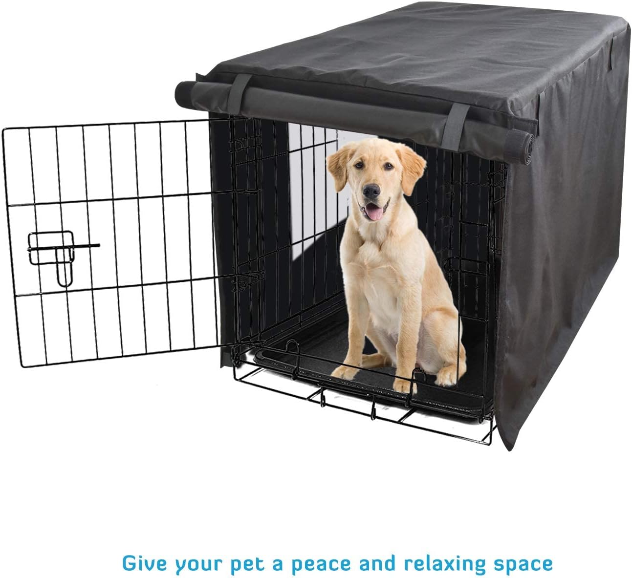 HONEST OUTFITTERS Dog Crate Cover, 24 Inch Dog Kennel Cover for Medium and Large Dog, Heavy Duty Oxford Fabric,with Double Door, Pockets and Mesh Window (25L x 19W x 20H, Black)