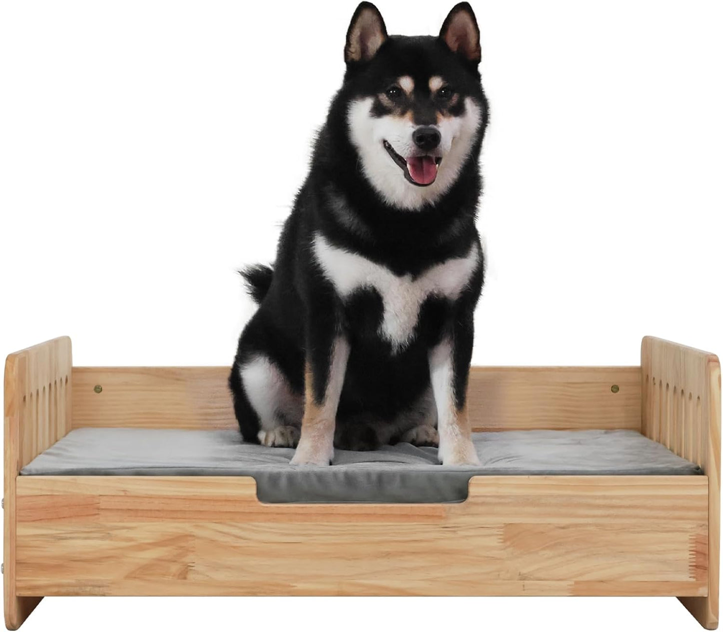 Elevated Dog Bed for Small to Medium Dogs – 32” x 21” Indoor Wooden Pet Sofa with Soft Cushion, Mid-Century Modern Style, Sturdy & Stylish (Natural)