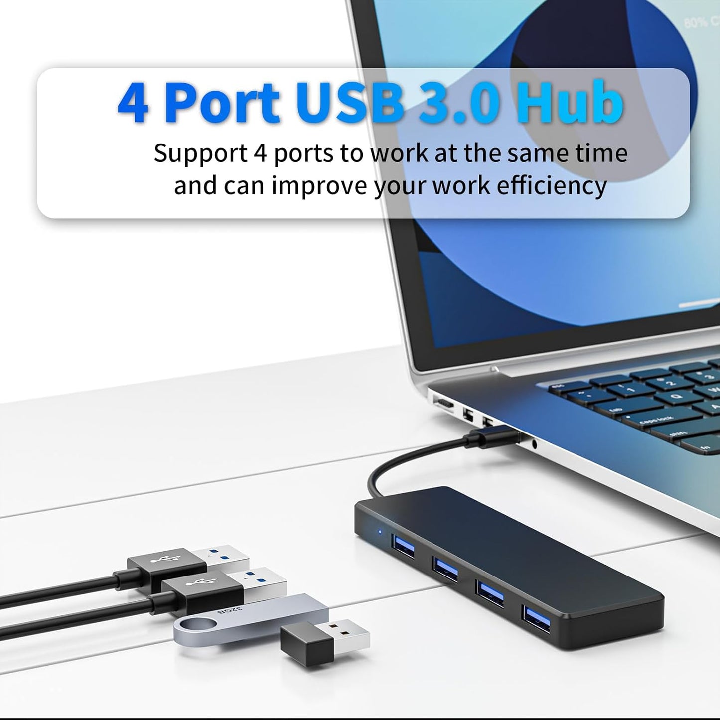 USB 3.0 Hub, 4 Ports USB A Splitter Ultra Slim Mini USB Expander, Multiple USB Hub for Laptop, PC, Xbox, Flash Drive, HDD, Console, Printer, Camera, Keyborad, Mouse and More