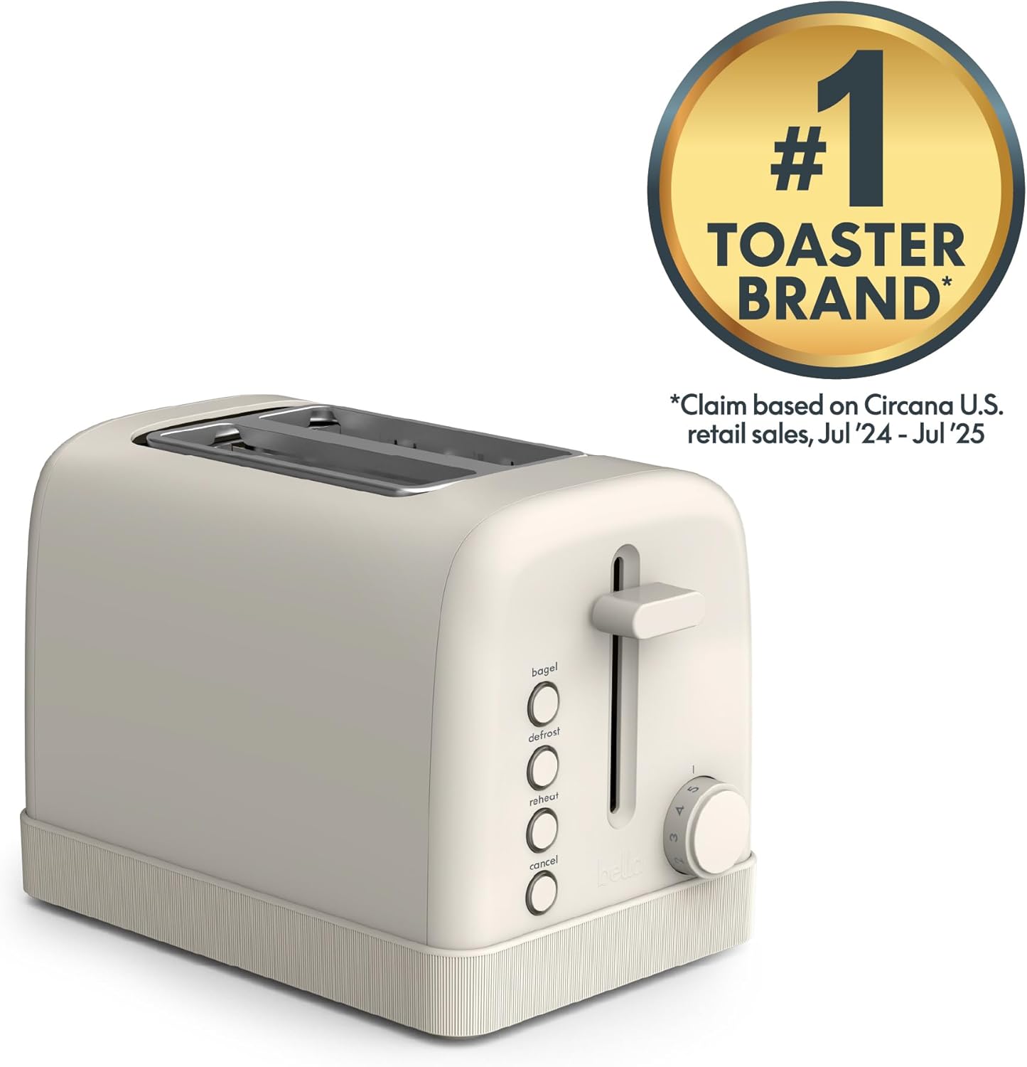 bella 2 Slice Toaster, 6 Setting Shade Control w Reheat, Cancel, Bagel & Defrost Buttons, Removable Crumb Tray, Anti Jam & Auto Shutoff, Auto Centering Guides & Cord Wrap, 900 Watt, Oatmilk