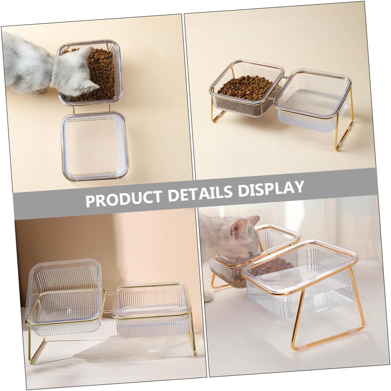Milisten Raised Double Pet Bowls with Iron Stand, Elevated Cat Food and Water Feeding Bowls for Small Dogs and Cats, Convenient Whisker Relief Feeder for Indoor Pets