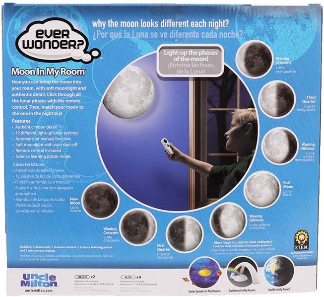 Uncle Milton Moon in My Room - 12 Light-Up Lunar Phases, Remote Control or Automatic, STEM Toy, Great Gift for Boys & Girls Ages 6+