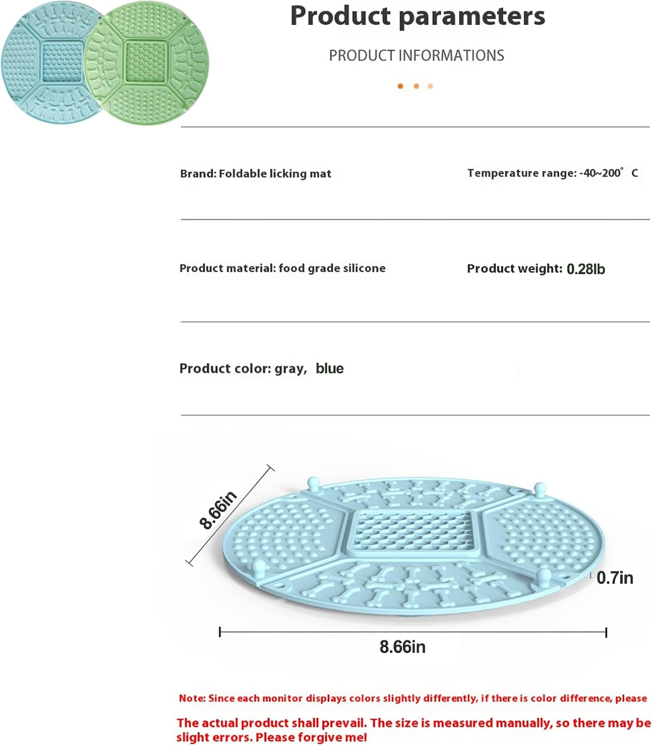 Pet Slow Feeder Bowl Mat, Food Grade Silicone Licking Pad, Foldable Design for Dogs and Cats, (Green)