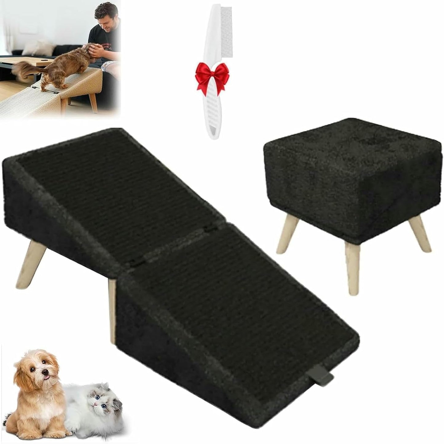 Split Ottoman Dog Ramp, Convertible Wooden Home Step Stool Dog Ramp Stairs, Suitable for Small, Medium-Sized Dogs and Cats, Soft Non-Slip Surface, Portable Pet Ladder