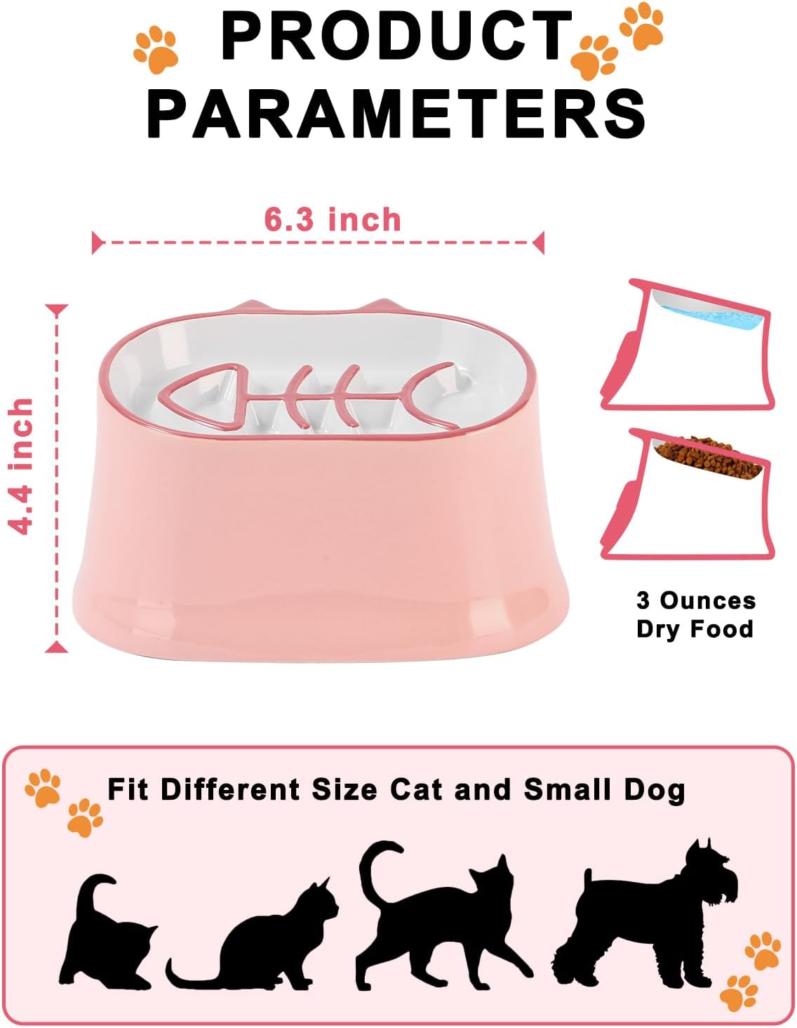 Y YHY Elevated Cat Food Bowl - Slow Feeder With Tilted Design, Ceramic Dog Bowl, Fish Bone Anti-Vomiting for Dry and Wet Food, Pink