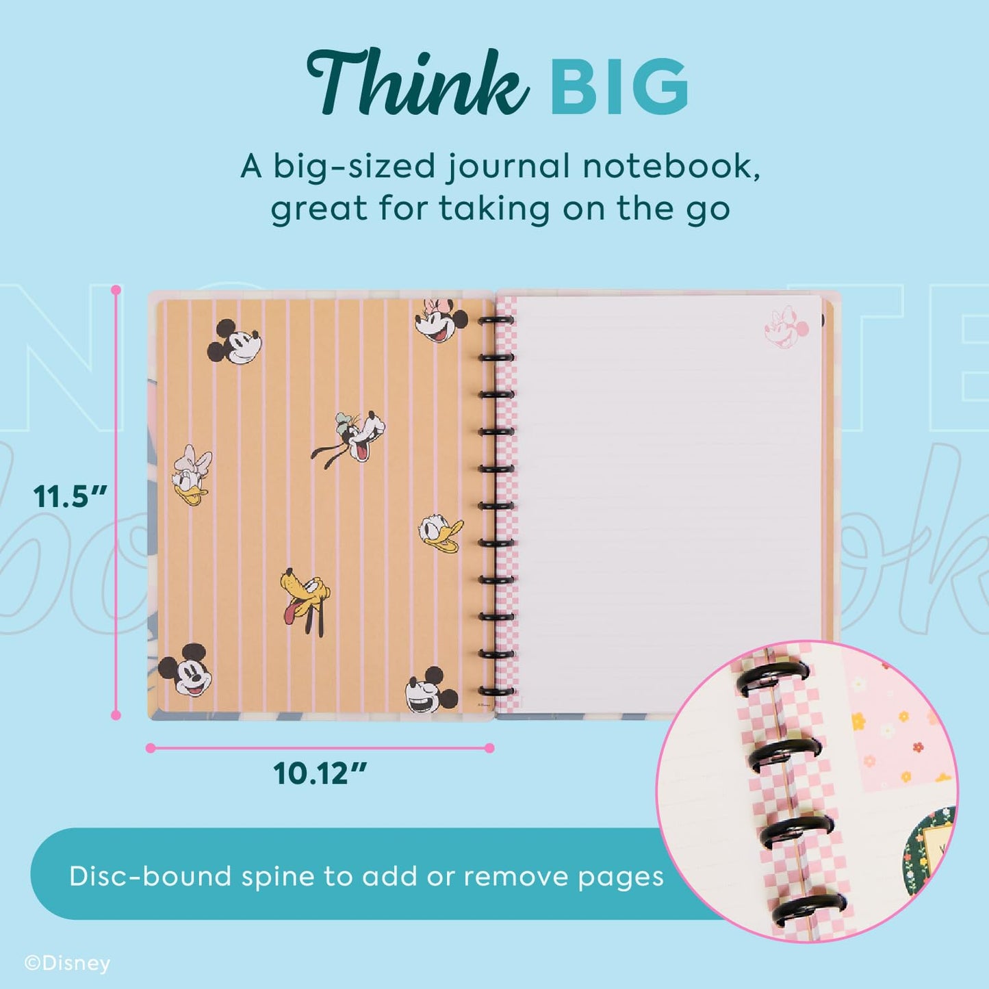 Happy Planner Disney Daily Notebook for Office, School or Journaling, Disc-Bound Notebook, Big Size, 60 Dot-Lined Pages, Minnie Mouse Theme, Current Classroom