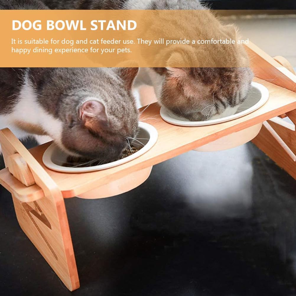 Milisten Raised Dog Bowl Stand with Neck Protection Elevated Pet Food Feeder Rack for Cats and Dogs Bamboo Style Pet Bowl Holder for Home Feeding 15.74X7.67In