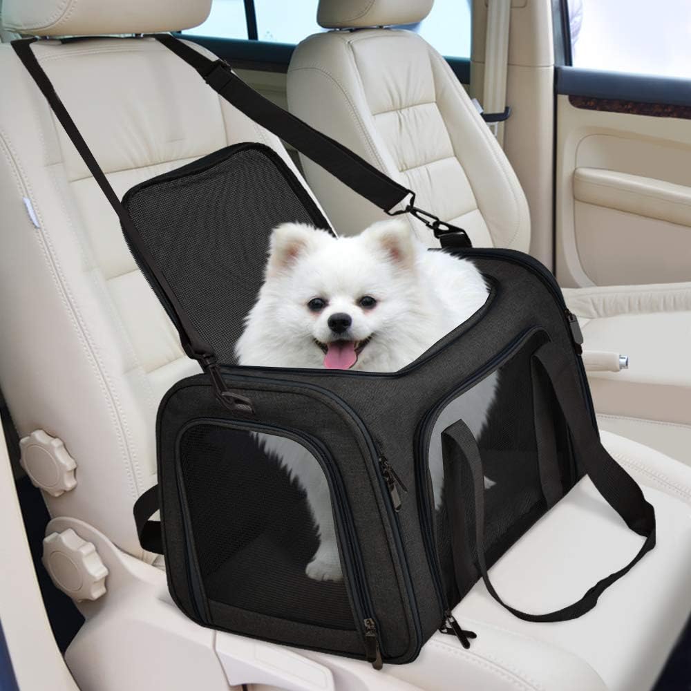 Henkelion Cat Carriers Dog Carrier Pet Carrier for Small / Medium Cats Dogs Puppies (Up To 15lbs), TSA Airline Approved Small Dog Carrier Soft Sided, Collapsible Waterproof Travel Puppy Carrier -Black