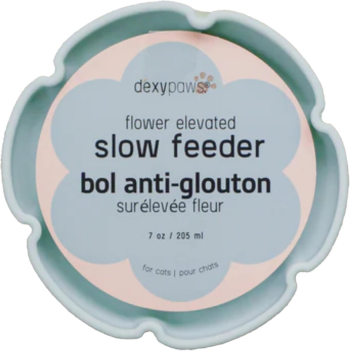Flower Elevated Slow Feeder - Sage Green - 7.75oz Capacity, Silicone Cat Dish w/Removable Ceramic Stand, Pet Meal Feeding, Water & Food