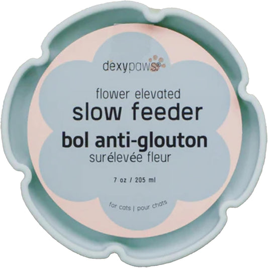 Flower Elevated Slow Feeder - Sage Green - 7.75oz Capacity, Silicone Cat Dish w/Removable Ceramic Stand, Pet Meal Feeding, Water & Food